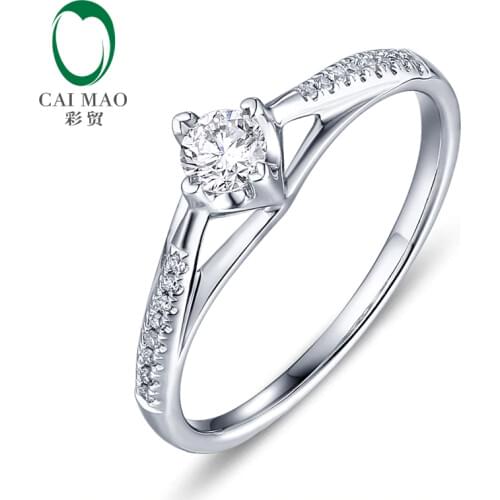 CaiMao 0.18ct Natural Round F VS Diamond 14K White Gold Engagement Wedding Ring