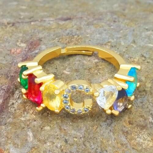 CZ Rinbow Initial Name Rings for Women Girls Boho Jewelry Cubic Zirconia Gold Initial Letter Alphabet Ring Adjustable bague