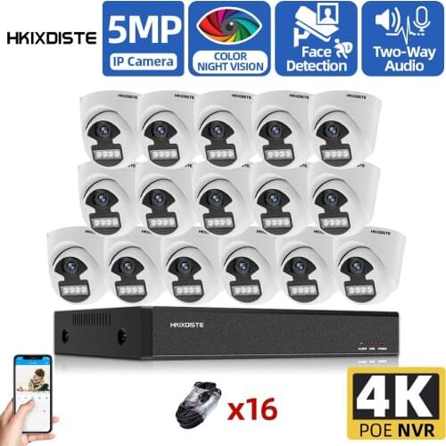16CH 5MP POE NVR Kit Outdoor 8CH 4K CCTV Security Camera System Two-way Audio POE IP Bullet Camera Video Surveillance Set XMEYE