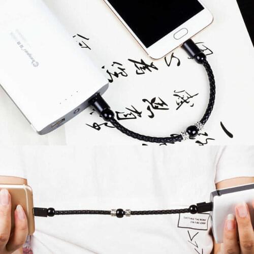 Creatively USB Data Sync Charging Cable Bead Bracelet Charger Black Color For IPhone