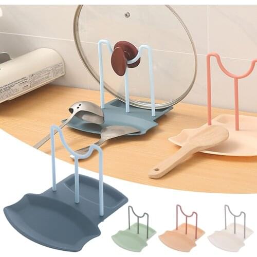 Kitchen Organizer Pot Lid Storage Rack Shelf Countertop Punch-free Spoons Pad Bracket Home Kitchen Shelves Accessories Tools