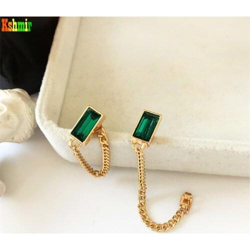 Kshmir Fashion retro metal square ear studs simple personality back hanging chain tassel earrings jewelry gifts 2021