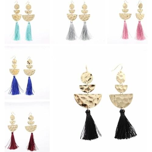 Fashion Harmmed Circle and Half Circle Layered Drop Tassel Earring