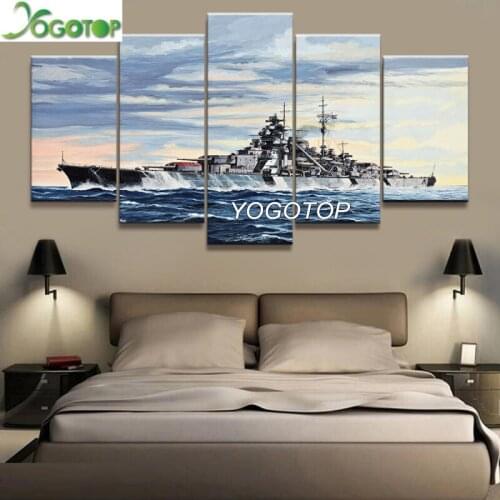 Diy Diamond Painting 5 Pieces German Battleship Bismarck War Weapon Full Drill rhinestone Mosaic Diamant Embroidery Art ML1303