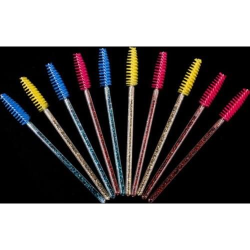 50 Pcs Shiny Crystal Disposable Eyelash Applicator Wands Curler Brush Set Mascara Eyebrow Spoolers Comb Wands Spoolies Brushes