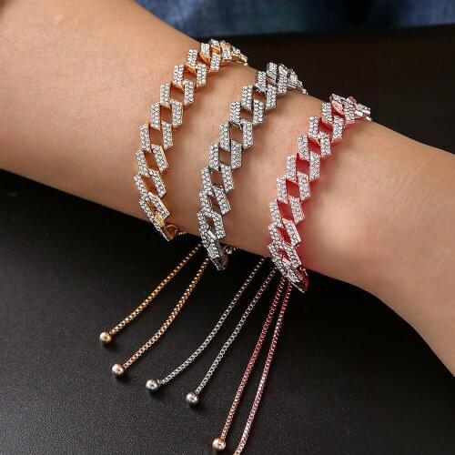 2021 New Trendy Cuban Chain Women Bracelet Classic Stainless Rhinestone Wide Chain Bracelet For Women Jewelry Gift