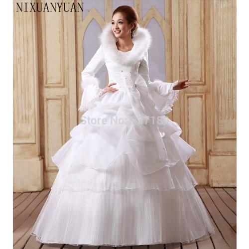 New Paragraph 2021 Winter Neat Long Sleeve Add Cotton Thickening Winter Bride Winter Clothing Wedding Dress Warm