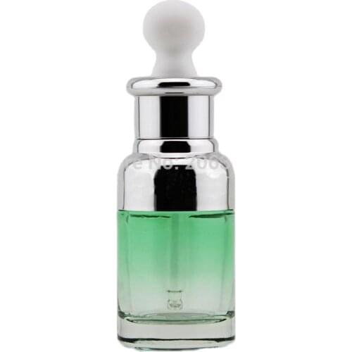 NEW ARRIVAL 30ml green glass dropper bottle with silver shoulder and silver collar ,white bulb glass bottle