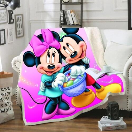 Cartoon Minnie Mickey Mouse Blanket 3D Disney Warm Cosy Sherpa Winter Covering Throws on Bed Crib Couch Home Decor Gift for Kids