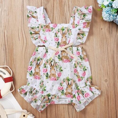 Easter Rabbit Newborn Baby Girls Boys Rompers Ruffles Short Sleeve Lovely Jumpsuits 0-18M