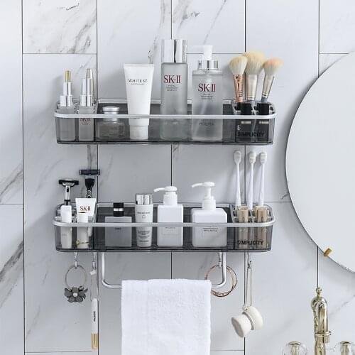Punch-free Bathroom Shelf Shampoo Cosmetic Towel Storage Rack Organizer Bath Corner Holder Household Items Bathroom MJ81002
