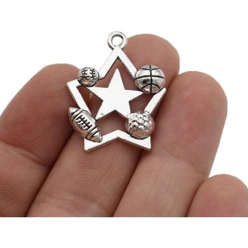 JAKONGO Football Sports Basketball Charms Pendants for Jewelry Making Bracelet DIY Accessories 30x25mm 10pcs