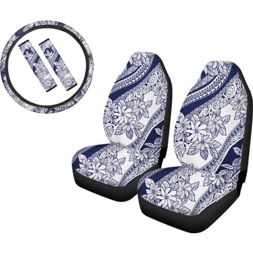 Polynesian Traditional Tribal Flower Prints Car Seat Cushion Washable Car Steering Wheel Protection Durable Seat Belt Cover