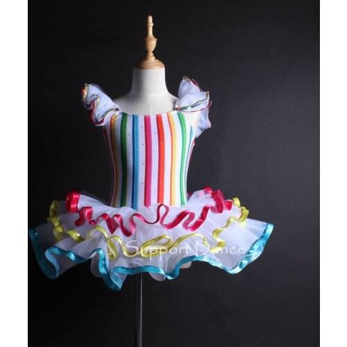 Support-Dance Colorful Striped Professional Ballet Tutu Dress C126