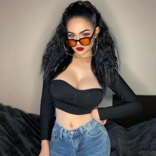 EIFER Sexy Navel Bare T-shirt Womens Autumn Winter 2020 New V-neck Long Sleeve Top