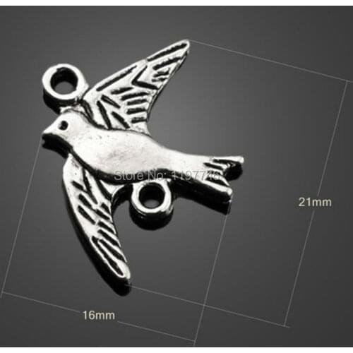 Tibetan Silver Tone Swallow Animals Pendant Connector Charms Fashion Accessories for DIY Jewelry Making Fingings 200Pcs 21x16mm