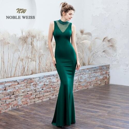Evening Dresses Long O-neck Dark Red Prom Dress Beading Women Dress Evening Party Mermaid Dress