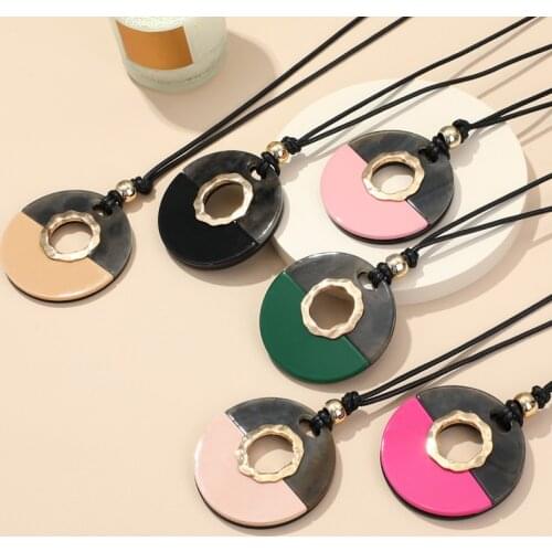 Classic Fashion Acrylic Necklaces for Women With Big Resin Geometric Pendant Long Leather Chains Necklace Gifts Metal Jewelry