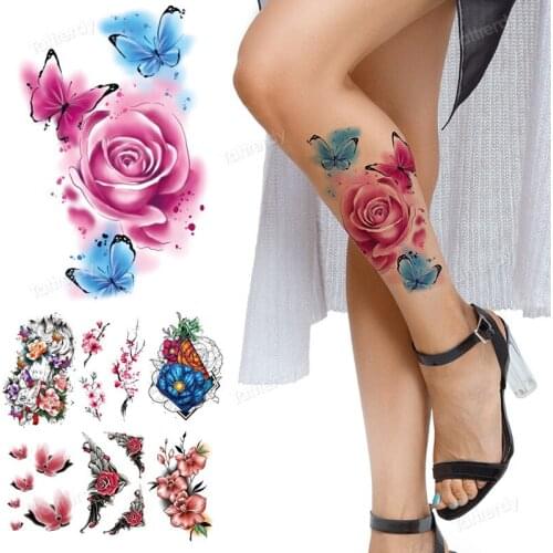 Temporary tattoos flower rose blossom lotus butterfly tattoo sticker leg ankle breast arm tattoo sleeve sexy body tattoo women