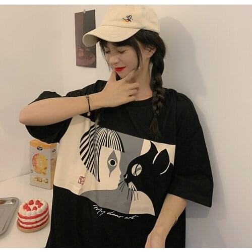 Snow Girl Farewell Preface Japanese Vintage Short-Sleeved t-Shirt Women Loose Korean Harajuku Style Hiphop Half-Sleeved Top