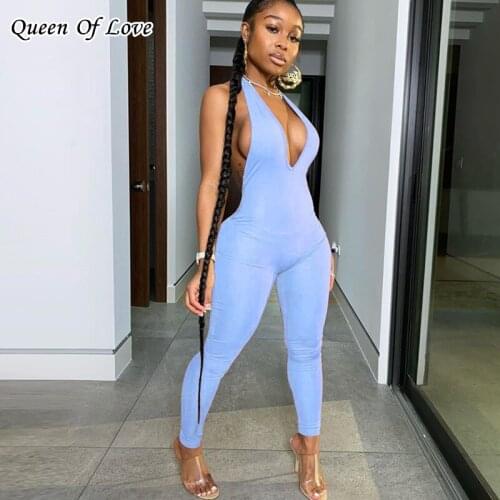 Sexy Low Chest V-Neck Jumpsuit Female 2021 Summer Women Activity Sleeveless Backless Romper Party Backless Bodysuit Outfits