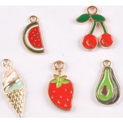 10pcs Chunky Enamel Cherry watermelon and strawberry Pendant Jewelry Findings fashion Charms Handmade Necklace Accessories