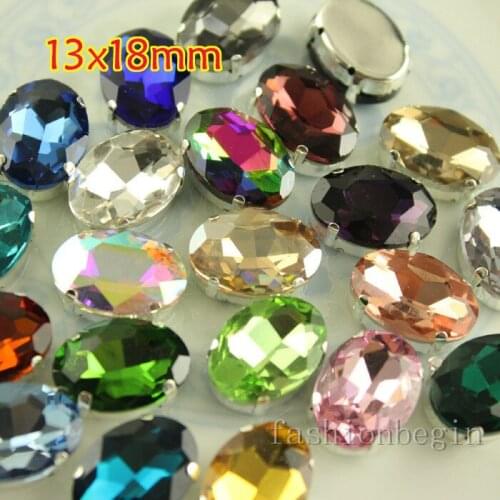 24pcs13x18 Sew On Foiled Crystal Oval stone with silver claw setting Fancy cut many colors~U choose