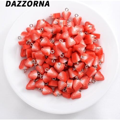 30-90Pcs Slice Strawberry Shape Polymer Clay Beads Cute Fruit Loose Spacer Beads DIY Necklace Bracelet Jewelry Findings Making