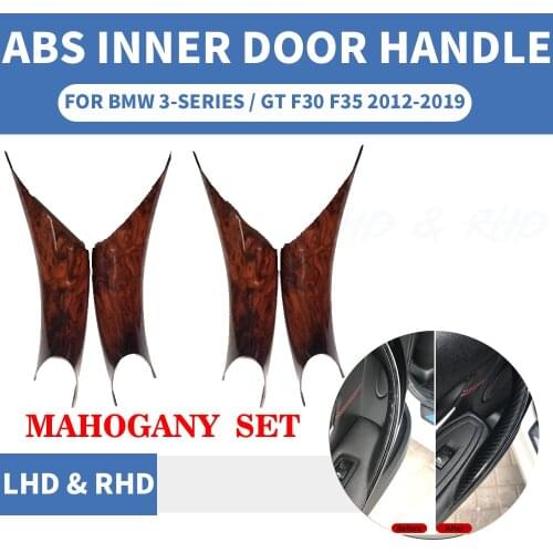 4PCS Car Styling Interior Door Panel Handle Inner Pull Protective Frame Cover Trim MahoganyFor BMW 3/GT 4 Series F30 F35 2013-19