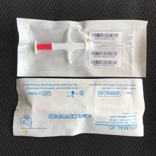 60pcs/lot 134.2KHz ISO FDX-B Animal Dogs 1.25*7mm Pet Microchips Transponder Syringe animal Id Implantable Syringe injector