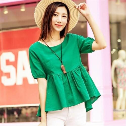 7 Colors New Sample Elastic Regullar Sleeve Blouse Women Half Sleeves Sweet Top 2020 Summer Casual Solid Color Ruffles Blouse