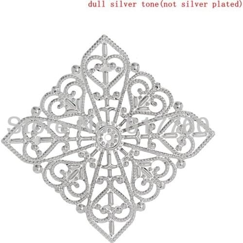 Free shipping-50Pcs Jewelry Wraps DIY Connectors Findings Square Silver Tone Heart Pattern Hollow 4cm x 4cm, J0037