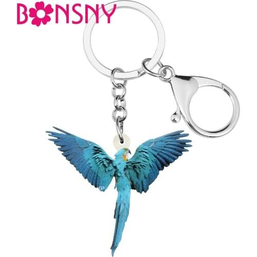 Bonsny Acrylic Flying Macaw Parrot Keychains Keyring Bird Animal Key Chain Jewelry For Women Girls Kid Charm Gift Bag Accessory