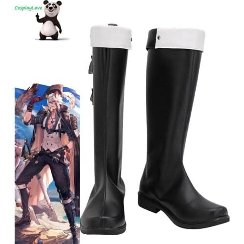 Arknights Silverash SKm01 Summer Skin Black Shoes Cosplay Long Boots Leather Custom Made For Christmas Halloween