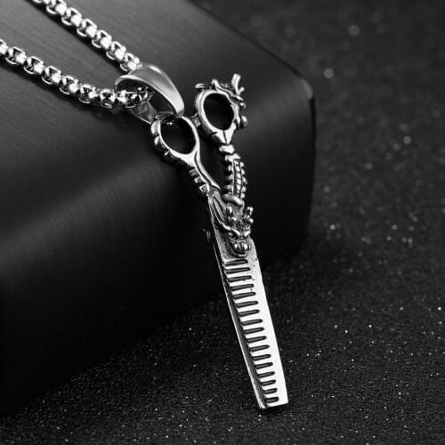 New Stainless Steel Silver Color And Black Dragon Scissors Shape Pendant Necklace Men Women Biker Jewelry Box Link Chain Gift24"