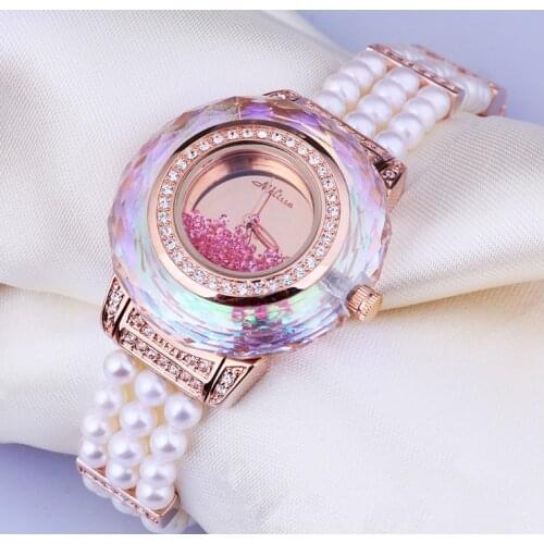 Vogue MELISSA Women Pearls Watches Elegant Lady Party Dress Jewelry Watch Multi-faceted Cutting Rhinestone Relojes Quartz MG956