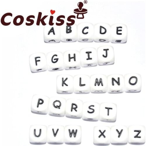 Coskiss 10pcs 12mm Silicone Beads Letter Alphabet Silicone Letter Beads Bpa Free Silicone Beads DIY Teething Baby Teether