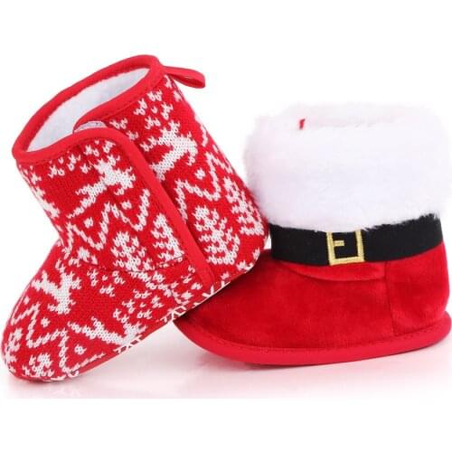 Baby Christmas Boots Lovely Snowflake Santa Design Winter Warm Slippers Anti-Slip Infant Newborn Booties Santa Foot Socks