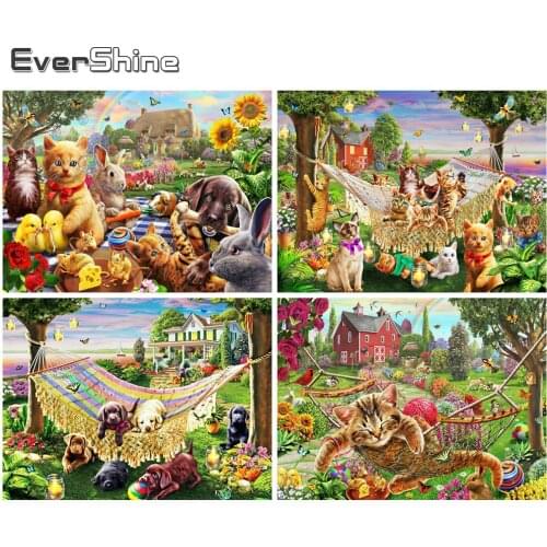 Evershine Diamond Painting Cat Full Square Round Drill Animal Diamond Mosaic Dog Picture Rhinestones Embroidery Sale Home Decor