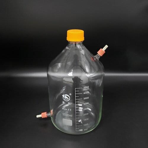 Reagent bottle,With yellow screw cover,upper and lower detachable small nozzle GL14mm,Borosilicate glass,5000ml,Plastic Lid
