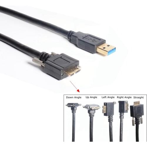 USB 3.0 To Micro B Cable 5Gbps USB Type A male to Micro-B left right up down angled Cable With Panel Mount Screw Lock 0.3m 1m