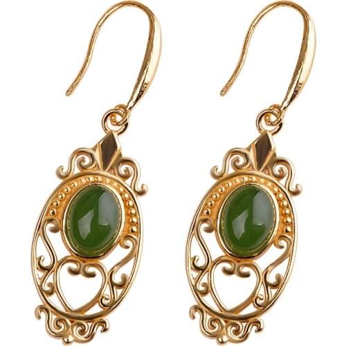 KJJEAXCMY boutique jewelry S925 sterling silver womens autumn explosion models wild Hetian jasper gold-plated earrings
