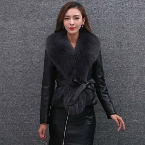 Short Genuine Leather Jacket Women Big Fox Fur Collar Sheepskin Coat Slim Womens Down Jackets Chaquetas Mujer 2020 KJ3573