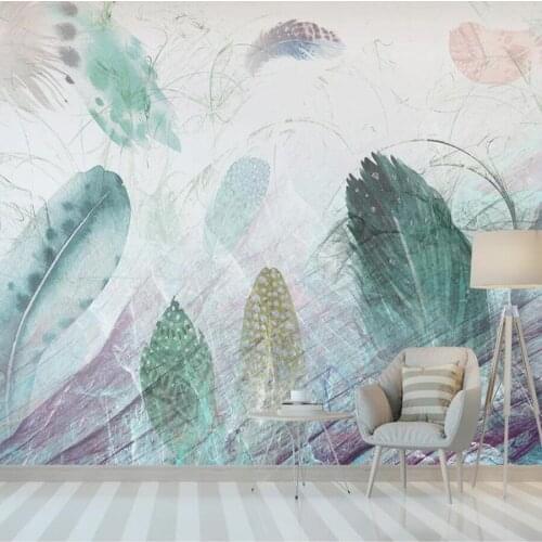 Milofi custom large 3D wallpaper mural Nordic watercolor feather abstract line bedroom background wall decoration wallpaper