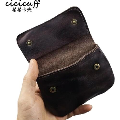 Retro Mini Original Leather Men Wrinkle Coin Purse Credit Cards Holder Genuine Leather Bifold Minimalist Short Wallet for Women