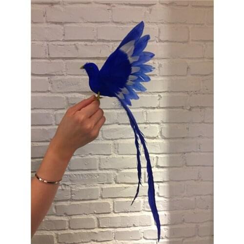 Blue feathers bird model about 28x20cm spreading wings long tail bird handicraft prop,home garden decoration gift p0829