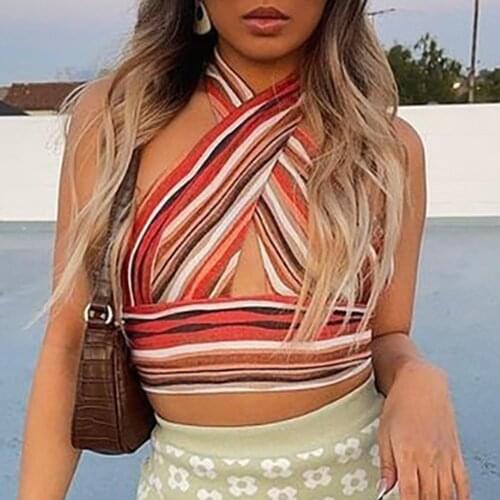 Fashion Sleeveless Tank Top Womens Prints Hanging Neck Casual Strappy Sling Woman T-shirts 2021 Camisetas De Mujer