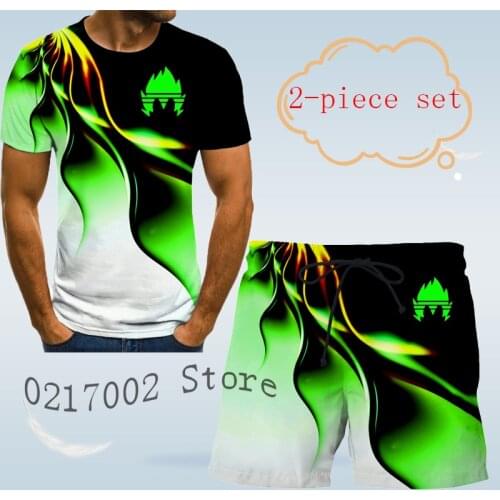 2021 New summer beach fashion hair 3D t-shirt mens two-piece short sleeve shirt and drawstring Shorts Set casual mens wear