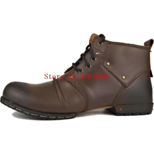 Moto Boots For Men Fashion Zipper-up Leather Chukka Boots Casual Shoes Genuine Leather Winter Men Boots Military Boots
