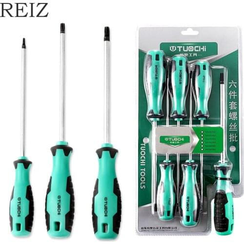 REIZ 6 Pcs Screwdriver Set Magnetic Torx Precision Screw Bits Full Specification Double-Color Handle Household Repair Tools Kit